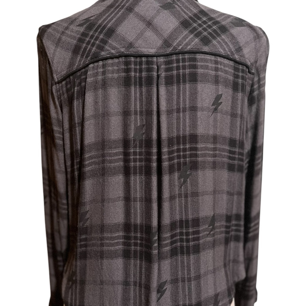 Rails Kellen Charcoal Jet Lightning cropped flannel lounge shirt - Picture 6 of 14